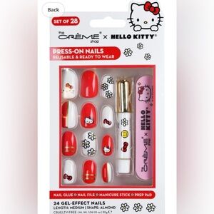 The Crème Shop x Hello Kitty Press-On Nails – Red & White Daisy (Almond Shape)